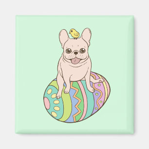 Frenchie en paassteen op kleurrijke paaseieren magneet