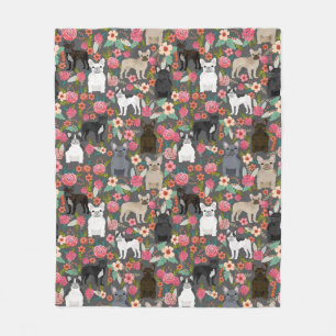 Frenchie Floral Blanket - franse bulldog Fleece Deken