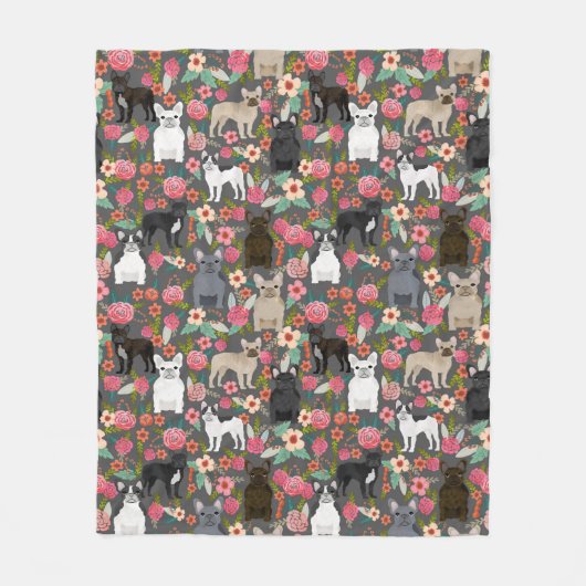 Frenchie Floral Blanket - franse bulldog Fleece Deken (Voorkant)