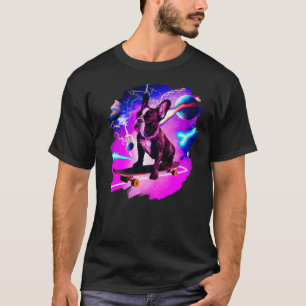 Frenchie French Bulldog Skateboarding Space Retro T-shirt