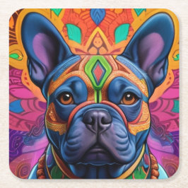 Frenchie Fun Vierkante Kartonnen Onderzetter