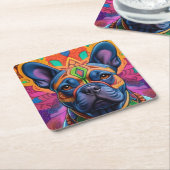 Frenchie Fun Vierkante Kartonnen Onderzetter (Schuin)