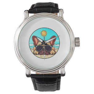 Frenchie Genieten Strand Horloge
