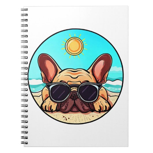 Frenchie Genieten Strand Notitieboek (Voorkant)