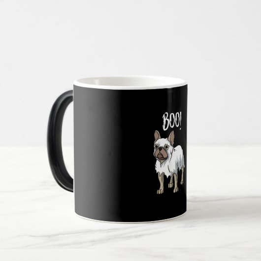 Frenchie Ghost Costume Funny Bulldog Halloween Magische Mok (Voorkant links)