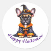 Frenchie Halloween Purple Robe Witchy Hat Ronde Sticker (Voorkant)