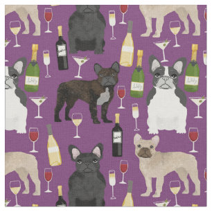 Frenchie-hond en paars van wijn stof