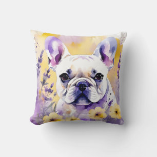 Frenchie hondenportret met wilde bloemen kussen