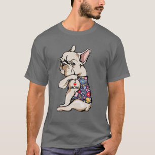 Frenchie Ik hou van mam Funny French Bulldog Tatto T-shirt