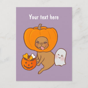 Frenchie in kostuum voor Halloweenfeest Feestdagenkaart