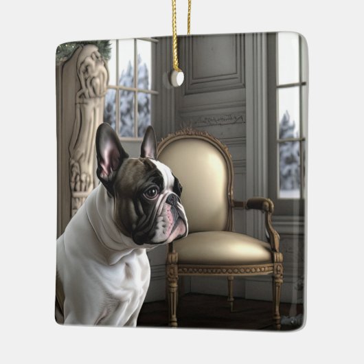 Frenchie Kerstmis Keramisch Ornament (Links)