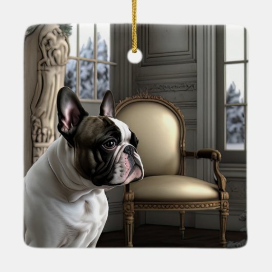 Frenchie Kerstmis Keramisch Ornament (Achterkant)