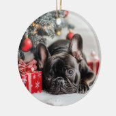 Frenchie Kerstmis Keramisch Ornament (Links)
