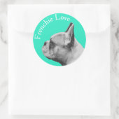 Frenchie Love | Aqua Colour Ronde Sticker (Tas)