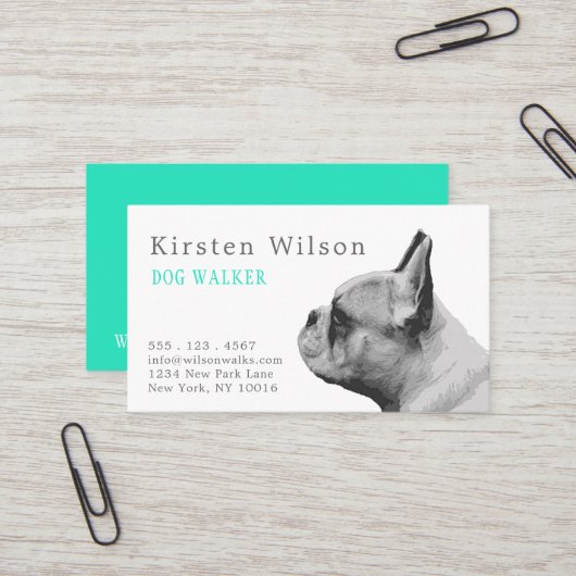 Frenchie Love | Carte de visite Aqua personnalisé (Devant/Arrière en situation)
