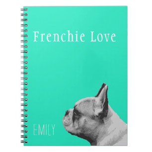 Frenchie Love   Gepersonaliseerde Aqua Notitieboek