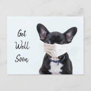 Frenchie met mondkapje beterschap briefkaart