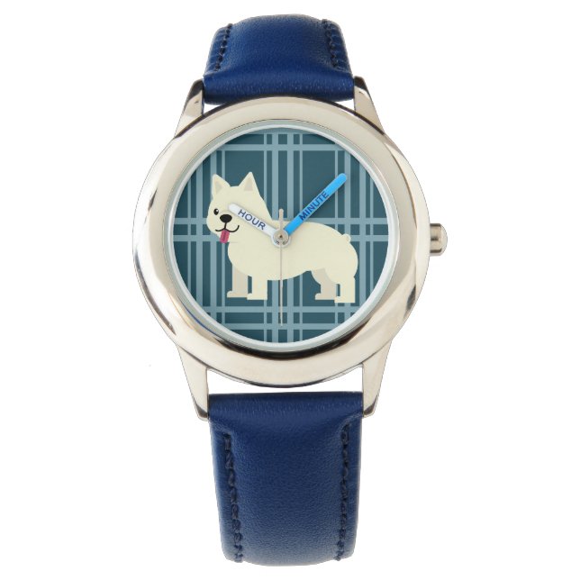 Frenchie Plaid Blue Horloge (Voorkant)