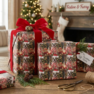 Frenchie Pootafdruk Hond Botten Kerst Patroon Cadeaupapier