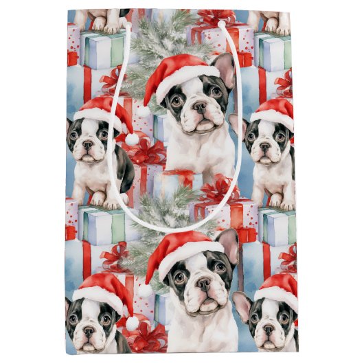 Frenchie Santa Squad Kerstmis Medium Cadeauzakje (Voorkant)