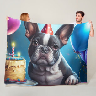 Frenchie Verjaardagsfeest: Een Schattige Franse Bu Fleece Deken