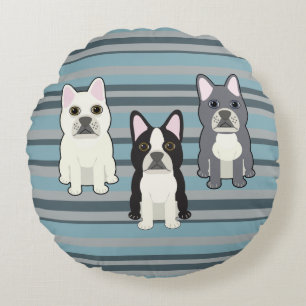 Frenchies Blauw Gestreepte Rond Kussen