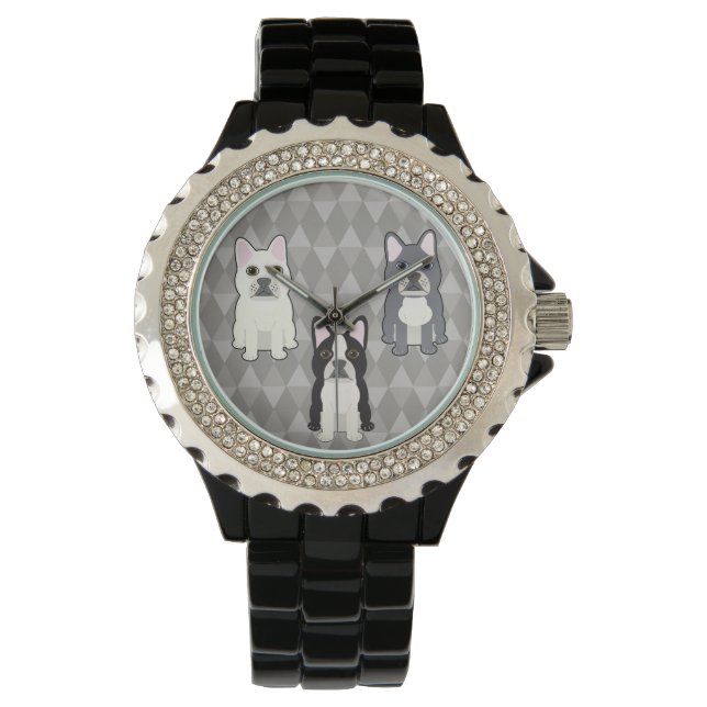 Frenchies Gray Diamonds Horloge (Voorkant)