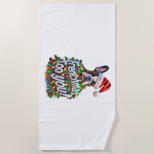 Frenchmas aan u Bulldog Dog Tree Christmas Light Strandlaken (Voorkant)