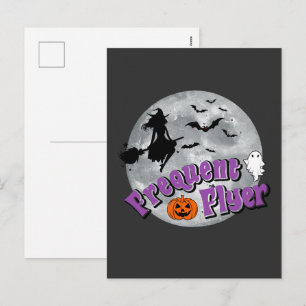 Frequent Flyer Halloween Heks Riding Broomstick Feestdagenkaart
