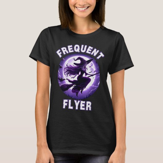Frequent Flyer Witch, Funny Halloween Witch Costum T-shirt (Voorkant)