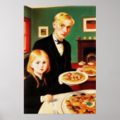 Frère, Soeur et table à manger | AI Art Poster (Devant)