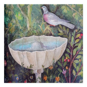 Fresco van Pigeon and a Fountain, Pompeii Perfect Poster