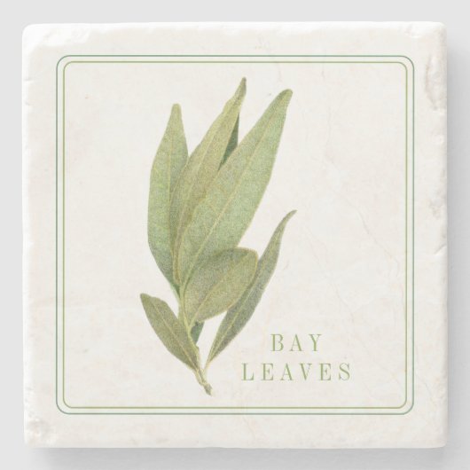 FRESH BAY LEAVES Marmersteen Onderzetter (+tekst) (Voorkant)