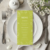 Fresh Bright Lime Green Drawn Floral Bloom Wedding Menu