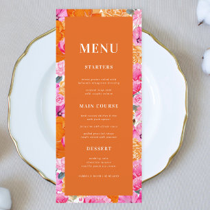 Fresh Bright Pink and Oranje Floral Bloom Wedding Menu