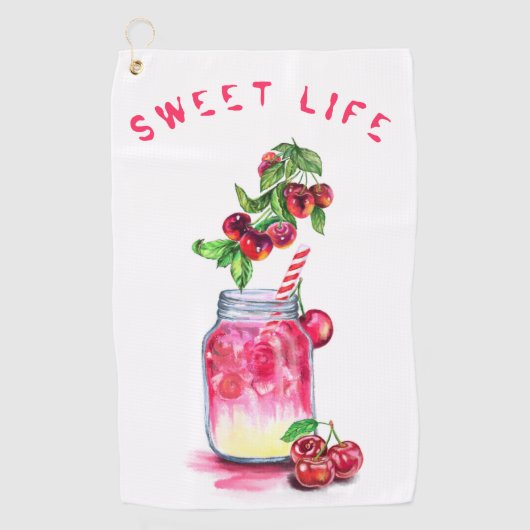Fresh Cherries Drink Golfhanddoek - Aangepaste tek (Voorkant)