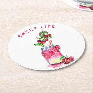 Fresh Cherry Drink Paper Onderzetter - Aangepaste
