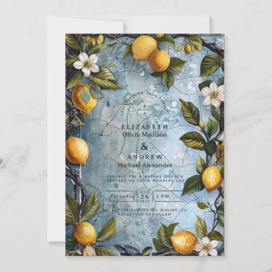 Fresh Citrus Botanical Wedding Kaart (Voorkant)