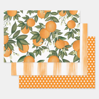 Fresh Citrus Oranje Summer Botanical Greenery Inpakpapier Vel