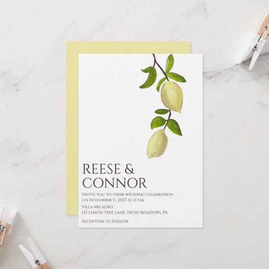 Fresh Citrus Painted Lemons Modern Mediterranean Kaart (Voorkant / Achterkant in situ)