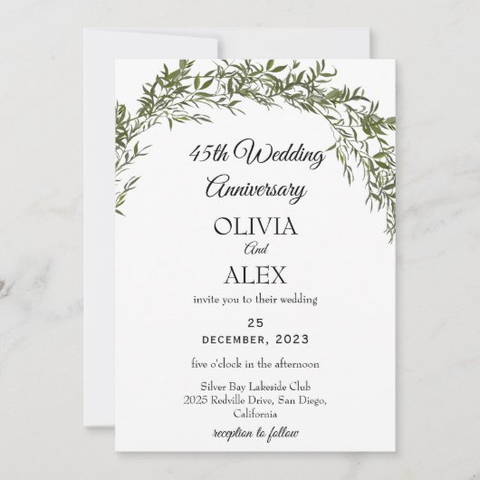 Fresh Classic Greenery Wedding Jubileum Kaart (Voorkant)