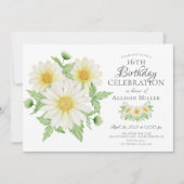 Fresh Daisy Floral 16th Birthday Invitation Kaart (Voorkant)