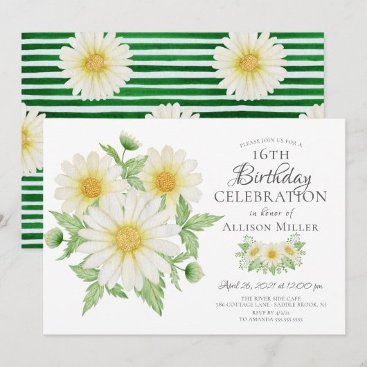 Fresh Daisy Floral 16th Birthday Invitation Kaart (Voorkant / Achterkant)