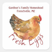 FRESH EGGS Sticker met Waterverf Hen (Voorkant)