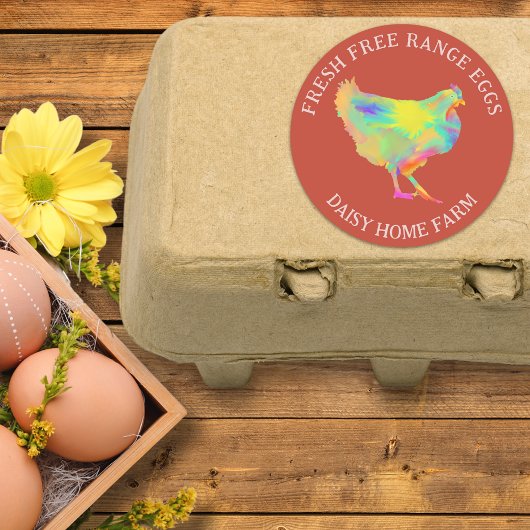 Fresh Eggs Waterverf Chicken Business Personaliser Ronde Sticker