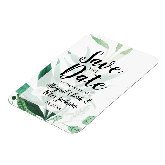 Fresh Foliage Botanische Waterverf Save the Date Magneet (Linkerzijde)