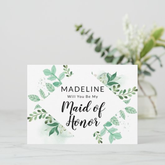 Fresh Foliage Mint Maid of Honor proposal Kaart (Staand voorkant)