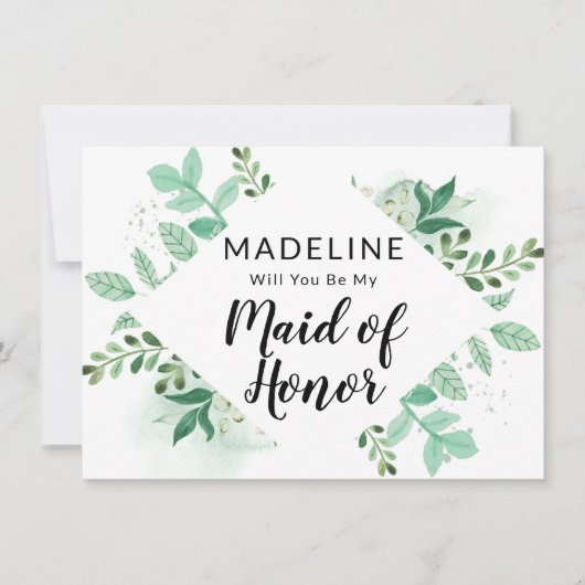 Fresh Foliage Mint Maid of Honor proposal Kaart (Voorkant)