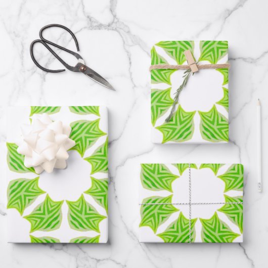 Fresh Green Geometric Leaf Pattern Gift Wrap Inpakpapier Vel (Voorkant)