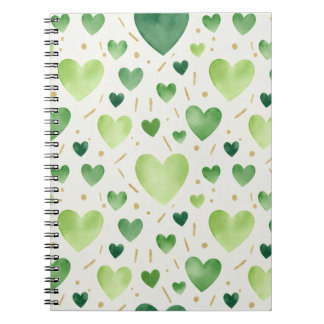 Fresh Green Watercolor Hearts Notitieboek